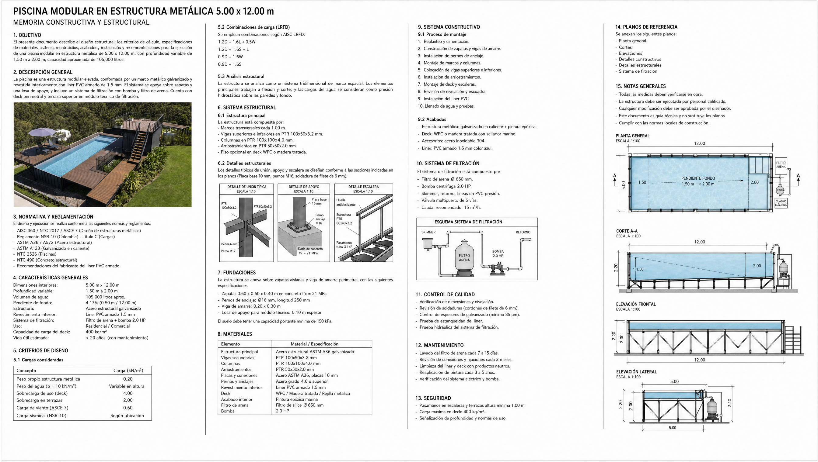 Memoria constructiva y estructural Piscina Modular 5 x 12 m